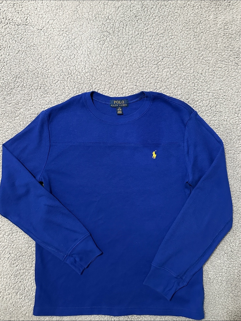 Polo Ralph Lauren Boys Blue Waffle Knit Long Sleeve Shirt Size L 14-16